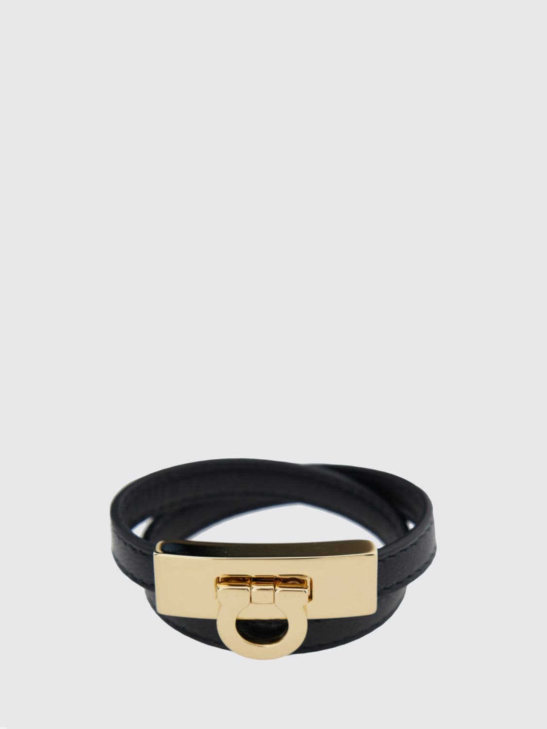 Ferragamo Lambskin Leather and Brass Bracelet with Logo Detail · OS