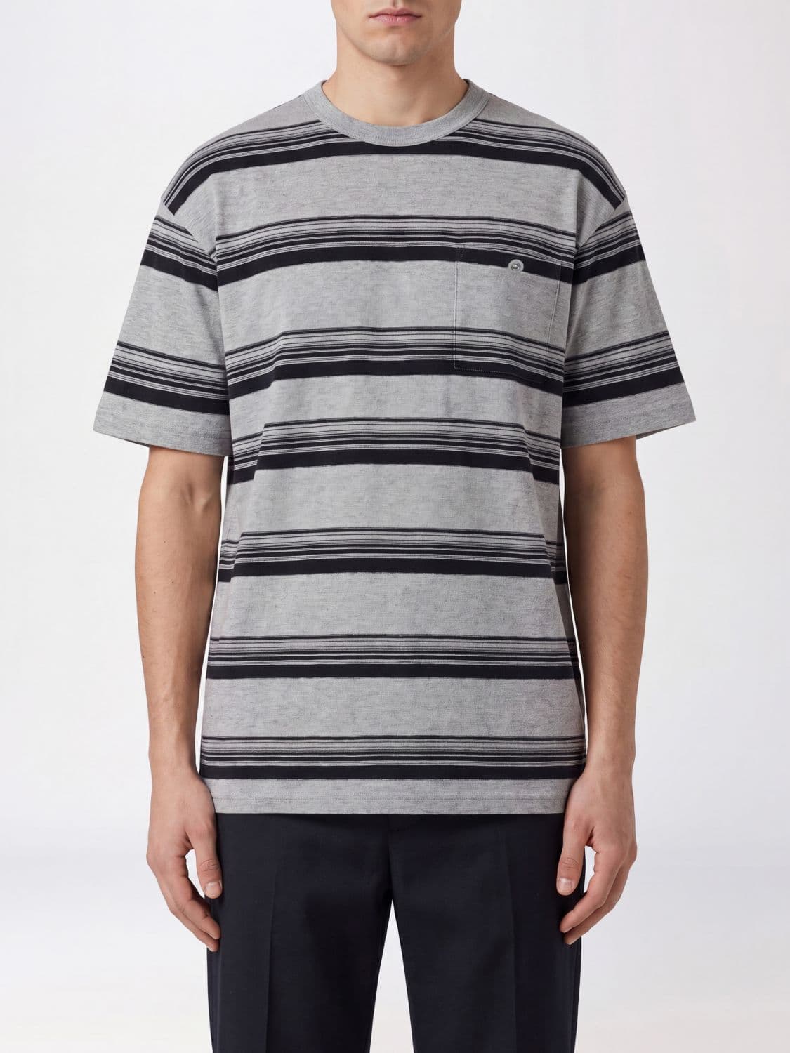 Comme Des Garçons Homme Plus Striped Cotton T-shirt with Patch Pocket