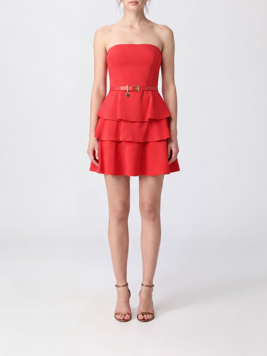 Elisabetta Franchi Off-the-Shoulder Jersey Mini Sheath Dress with Ruffles