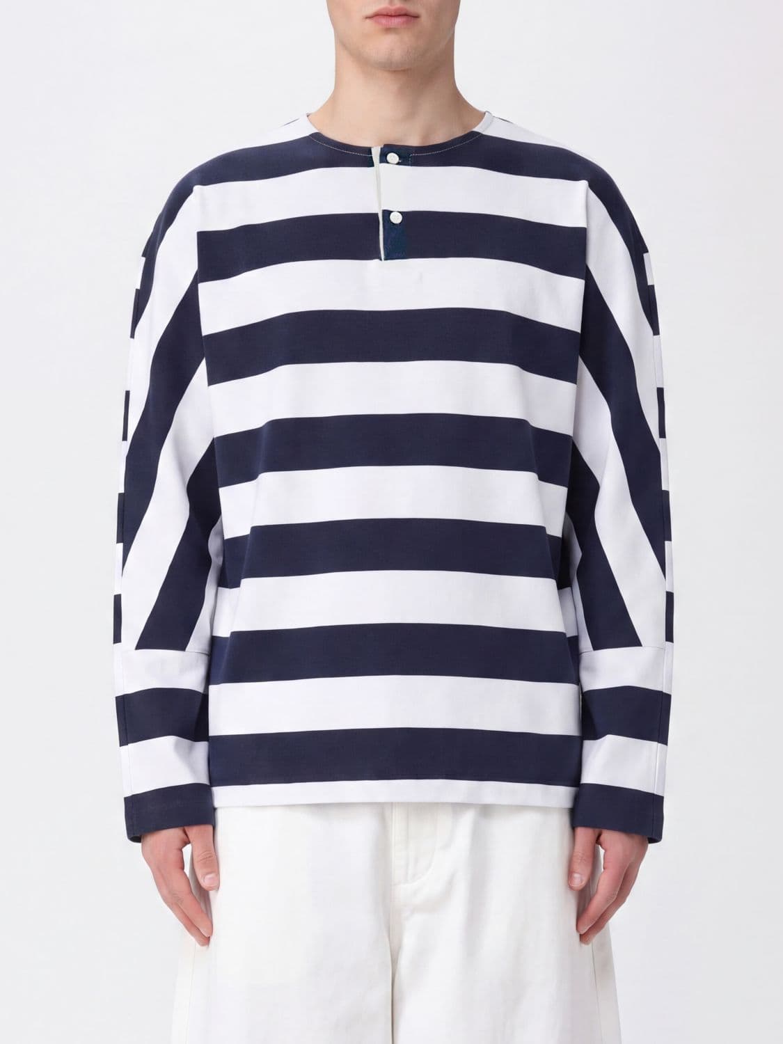 Jacquemus Striped Long-Sleeved Cotton T-Shirt with Dropped Shoulders