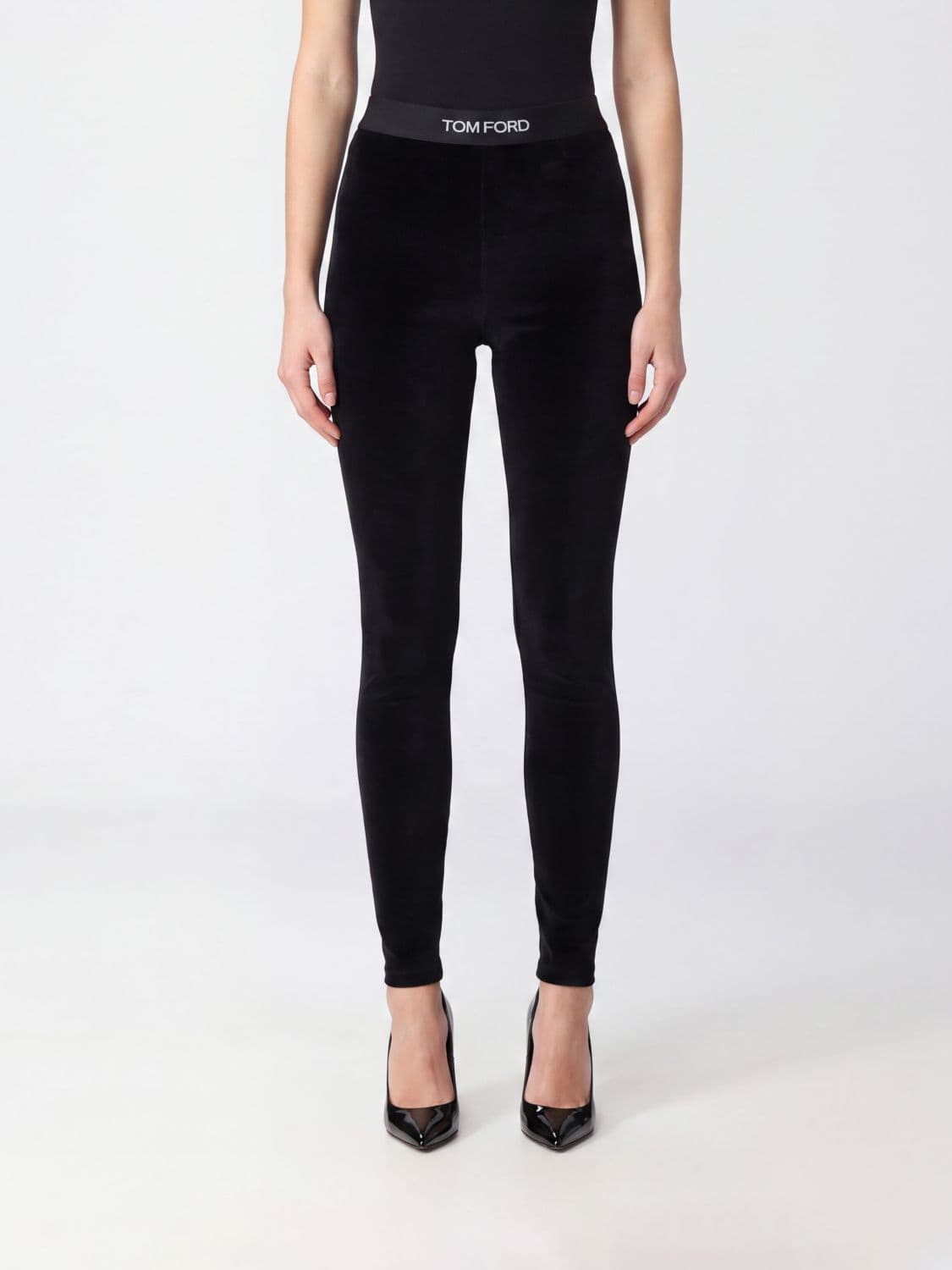 Tom Ford High-Waisted Skinny Jersey Trousers with Logo Waistband