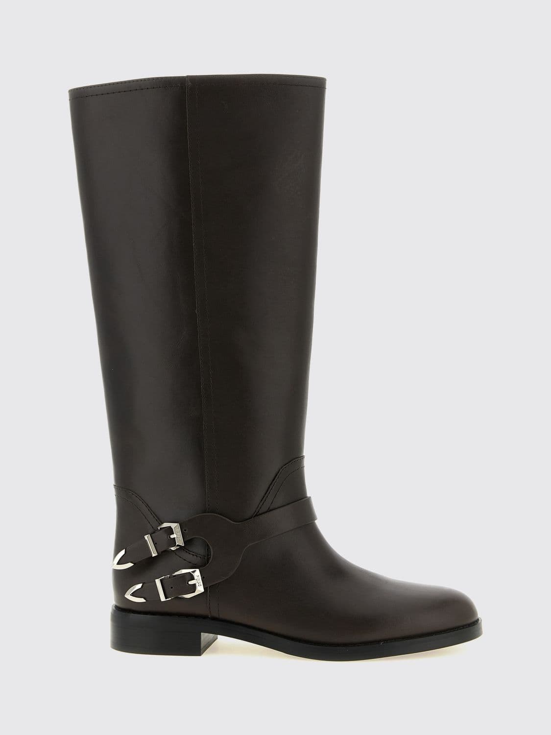 Pinko Knee-High Biker Boots in Smooth Leather with Rubber Sole