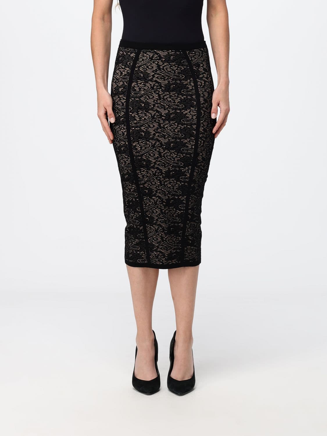 Elisabetta Franchi High-Waisted Lace Midi Pencil Skirt