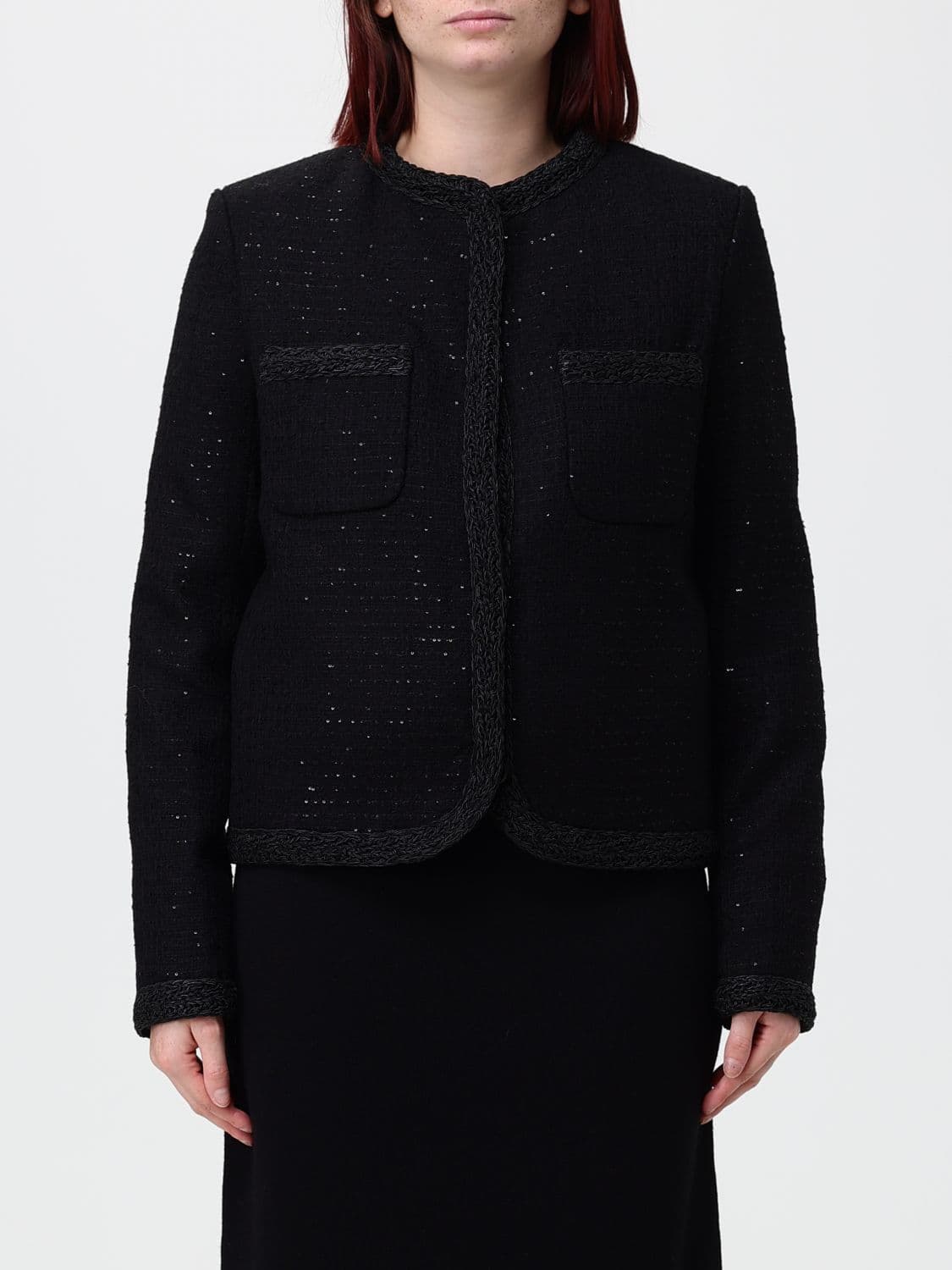 Fabiana Filippi Cropped Wool Blend Blazer with Sequin Embroidery