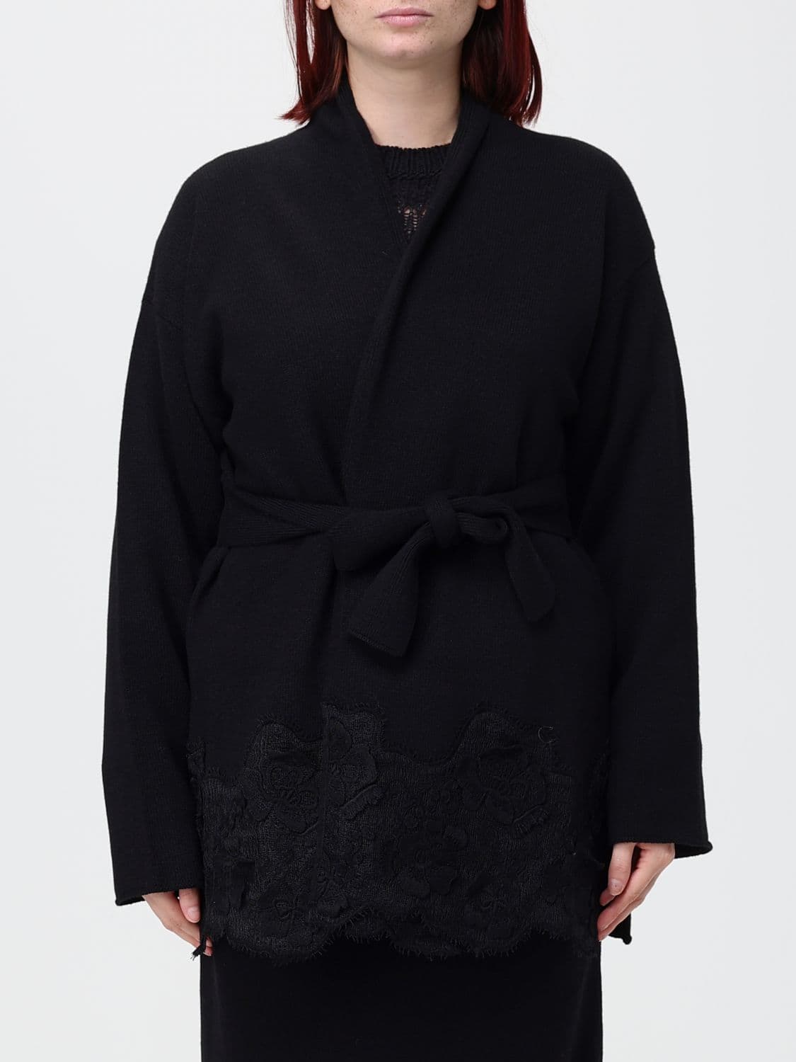 Fabiana Filippi Wool and Silk Robe Cardigan with Lace Inserts · 42