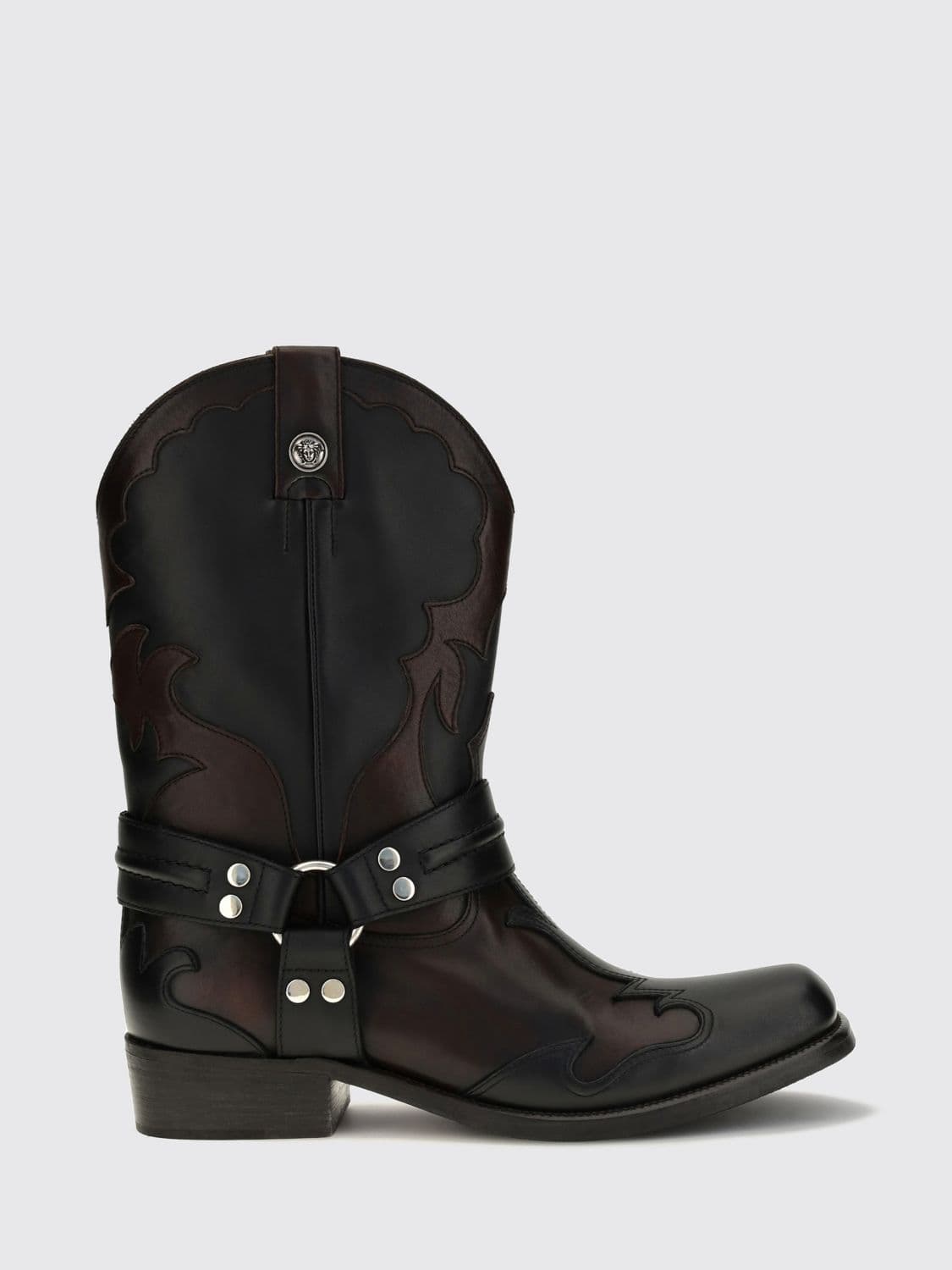 Versace Sylvester Texan Boots in Calf Leather with Medusa Logo