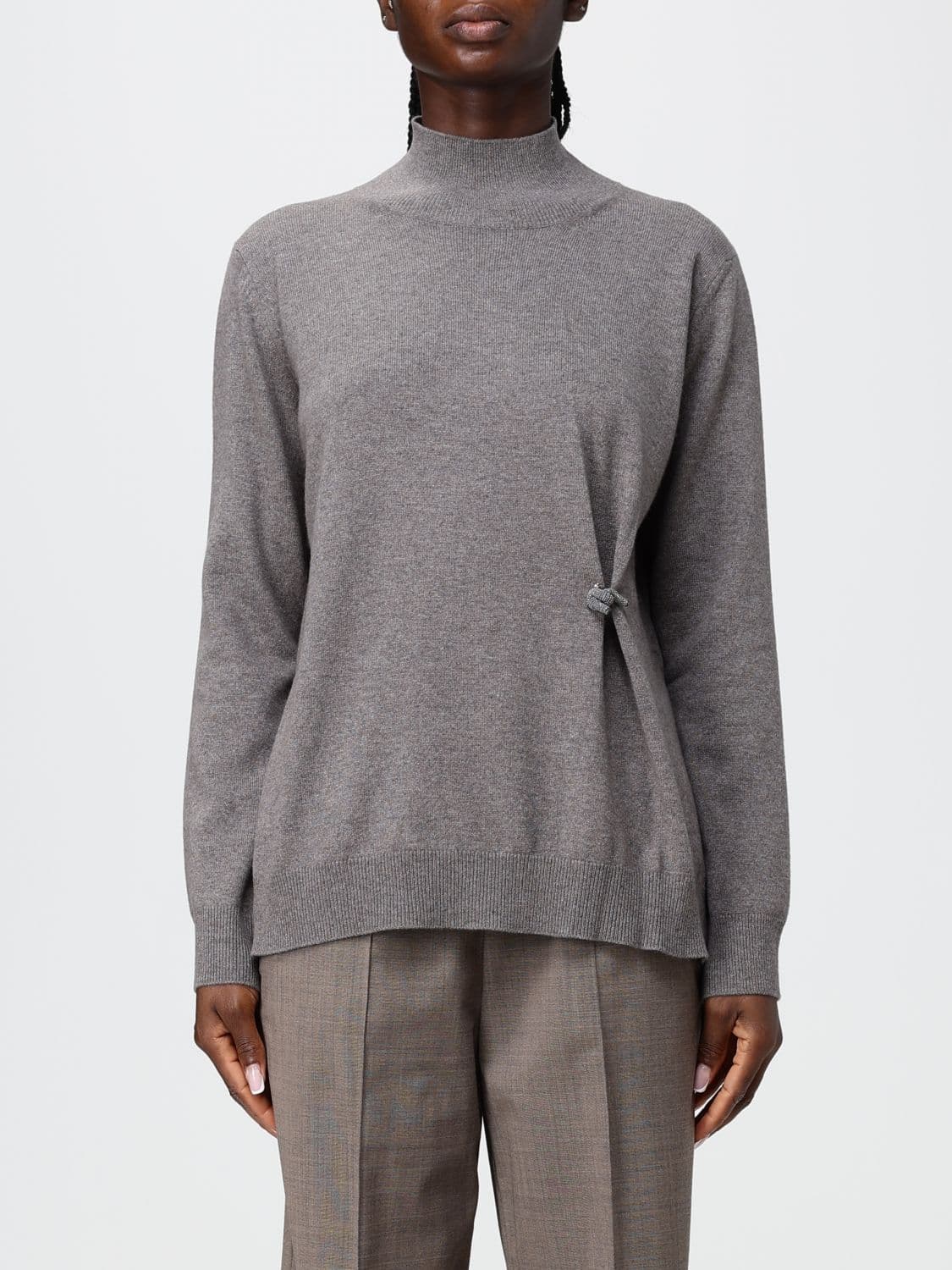 Fabiana Filippi Draped Wool and Silk Roll Neck Jumper with Metal Ring