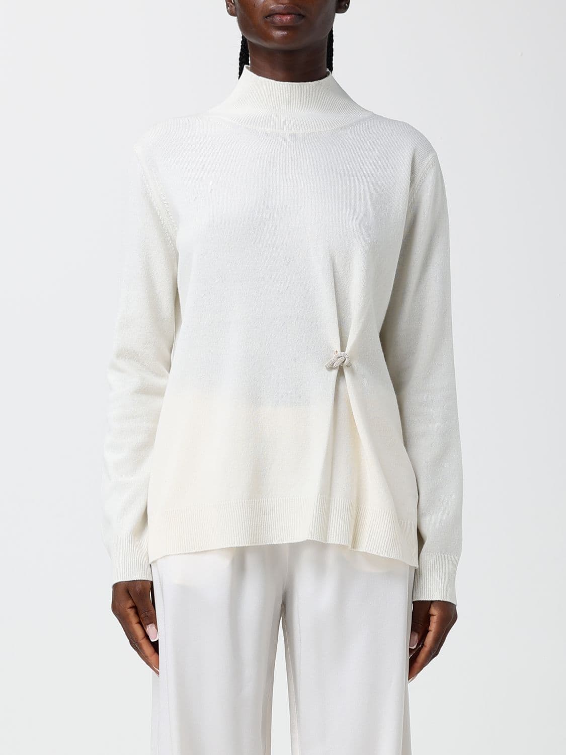 Fabiana Filippi Draped Wool and Silk Roll Neck Jumper with Metal Ring