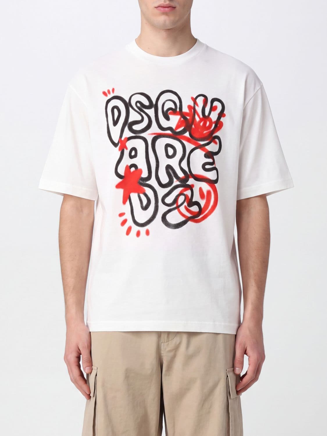 Dsquared2 Crew Neck Cotton T-shirt with Contrast Logo Print