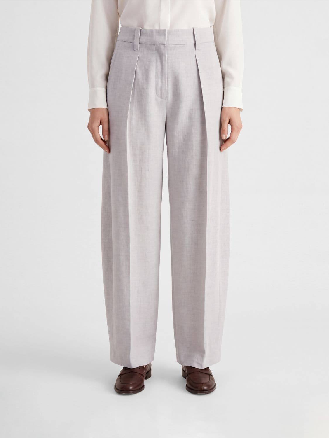 Brunello Cucinelli Tailored Wide-Leg Wool and Cashmere Trousers with Monili
