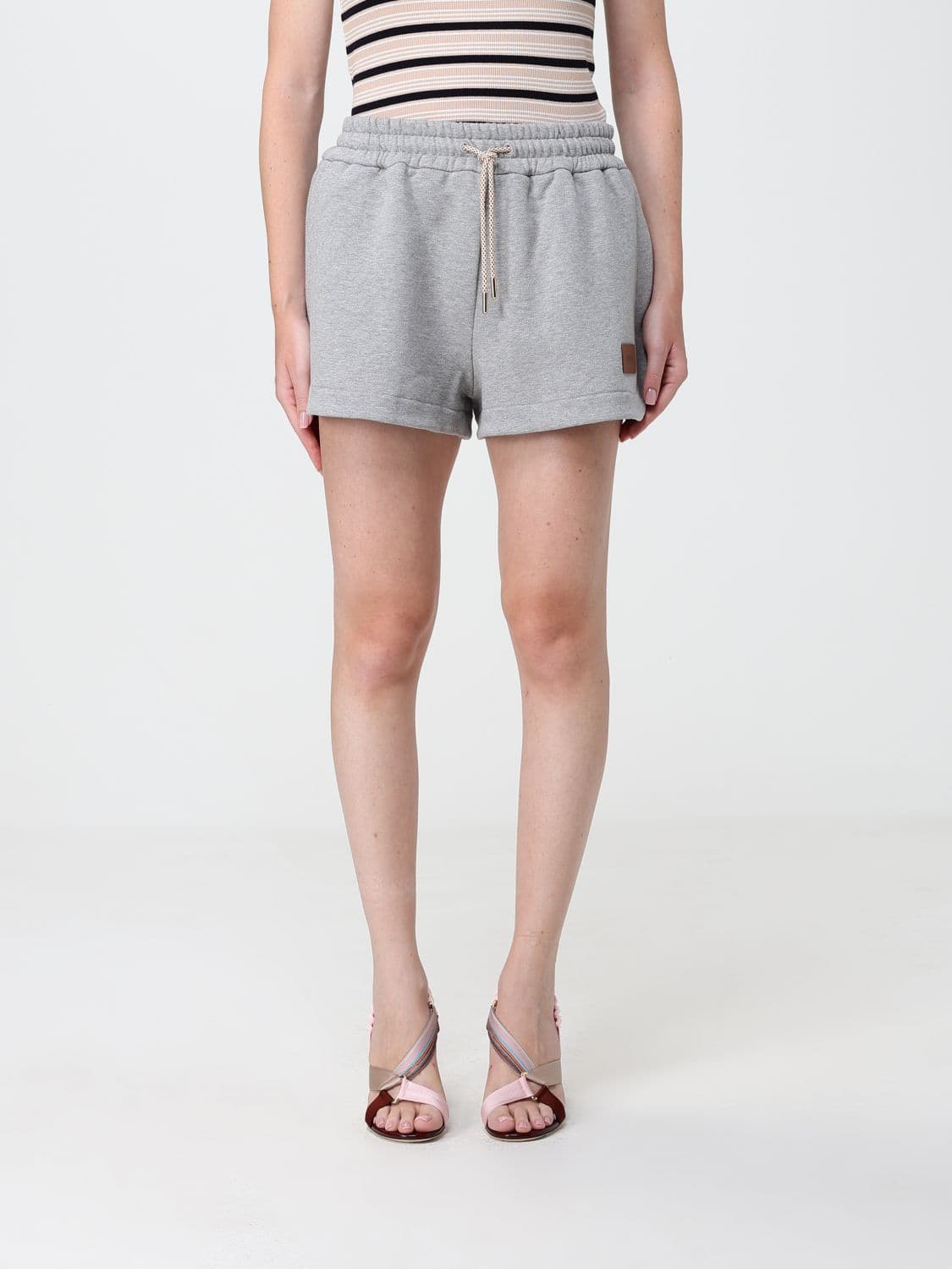 Fendi Grey Cotton Jogging Shorts with Contrast Logo and Drawstring