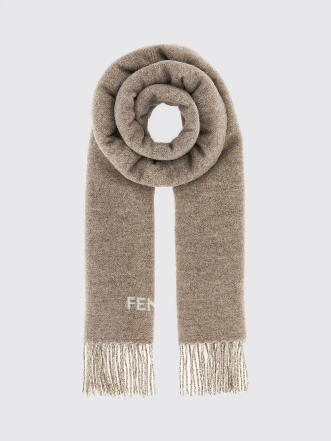 Fendi Pure Cashmere Scarf with Embroidered Logo and Fringed Edges