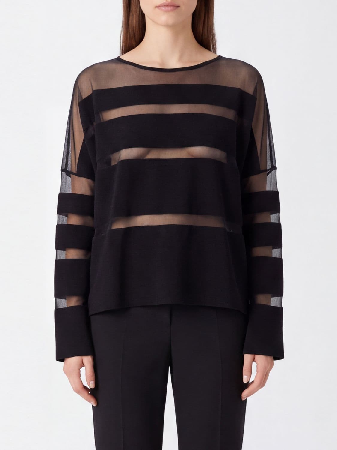 Liviana Conti Sheer Virgin Wool Knit Top with Dropped Shoulders