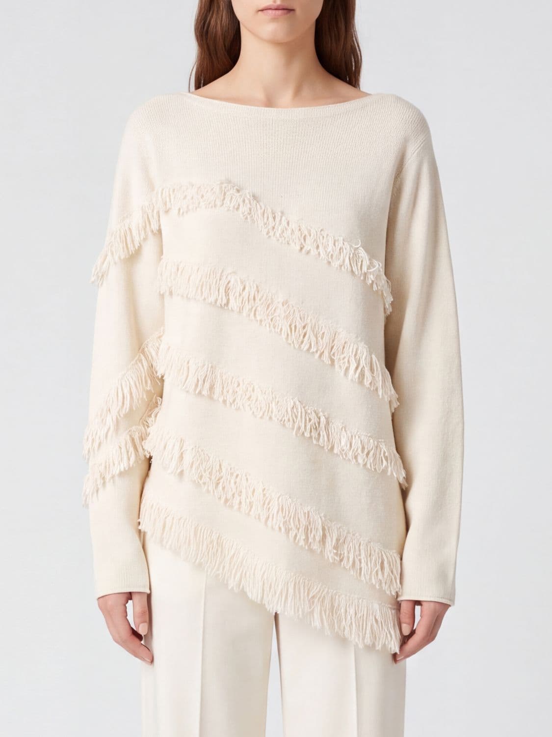 Liviana Conti Sally Cashmere Blend Jumper with Fringes and Asymmetric Hem