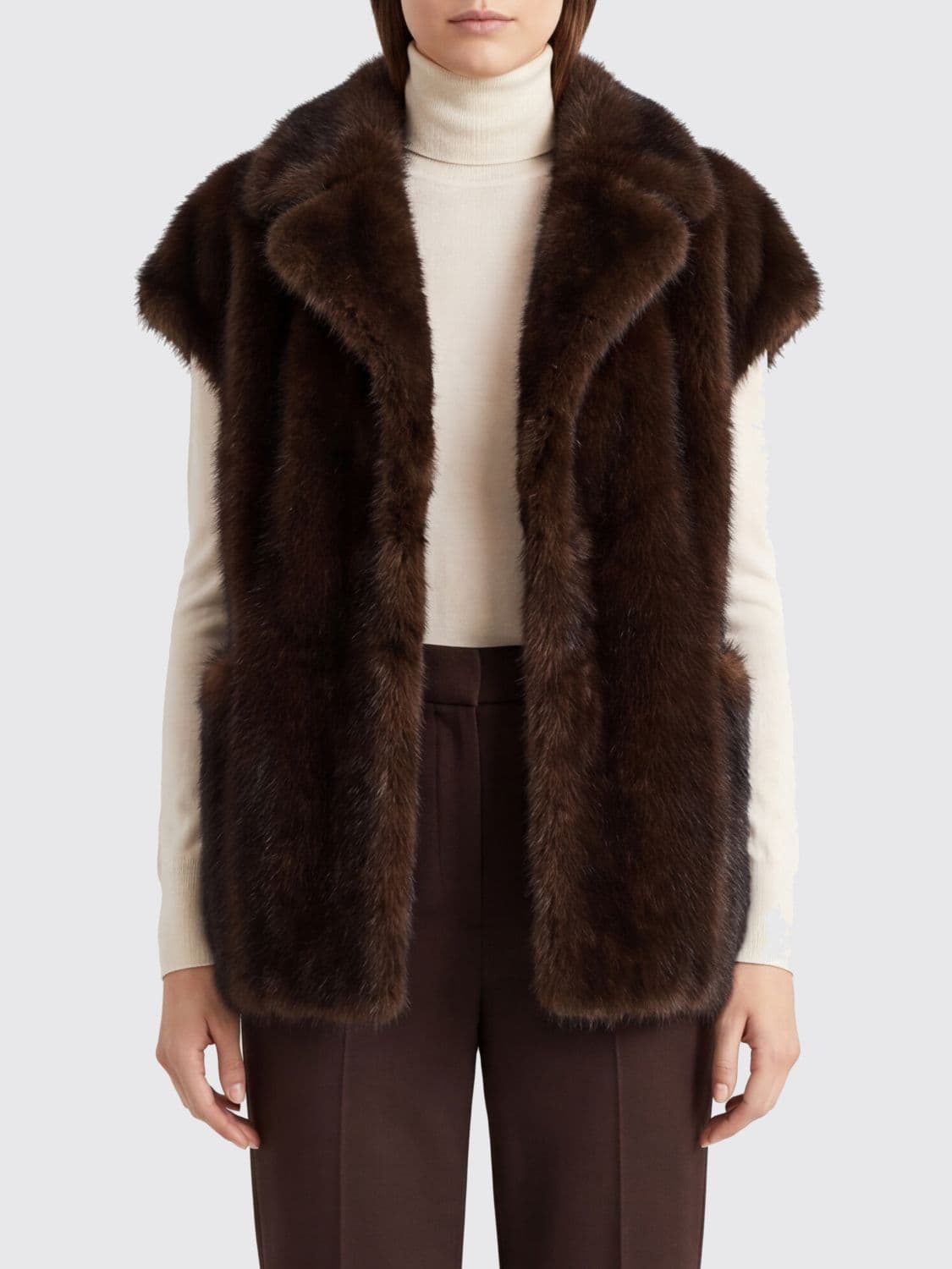 Liviana Conti Rian Short Faux Fur Waistcoat with Lapel Collar