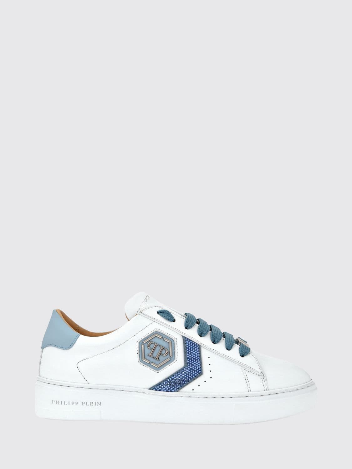 Philipp Plein Low-Top Leather Sneakers with Monogram and Hexagon Logo