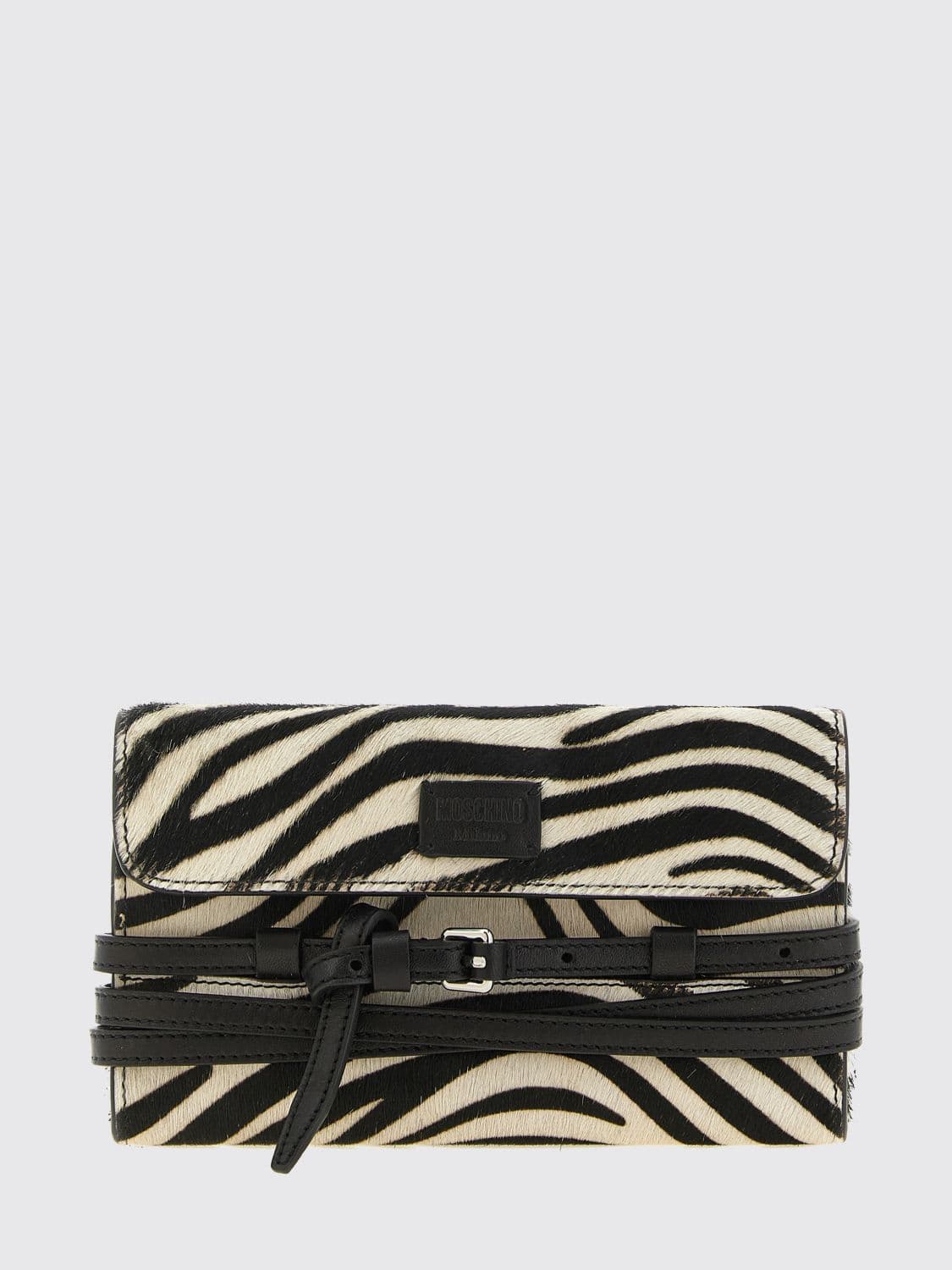 Moschino Couture Tie Me Zebra-Print Pony Hair Wallet on Chain