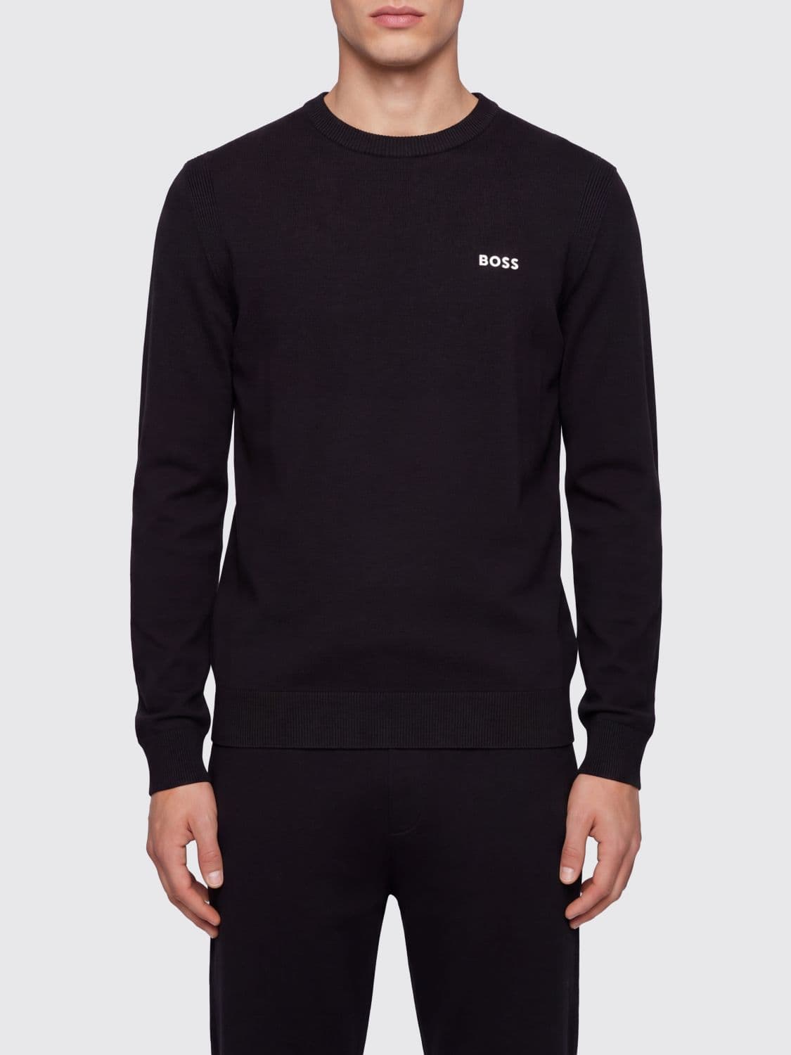 Boss Slim Fit Cotton Crew-Neck Jumper with Contrasting Logo