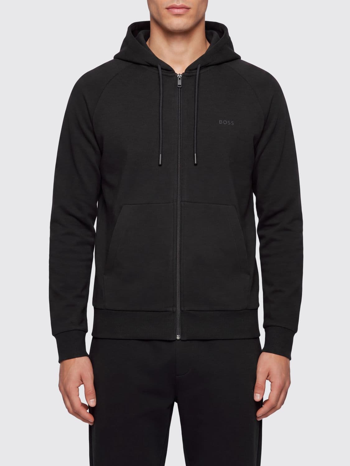 Boss Tonal Logo Zip-Up Cotton Hoodie