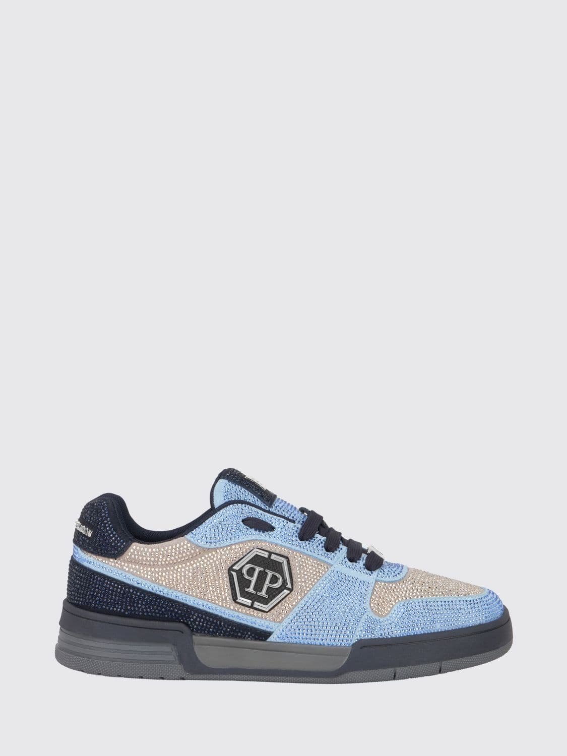 Philipp Plein P-Force Leather Sneakers with Monogram and Crystals
