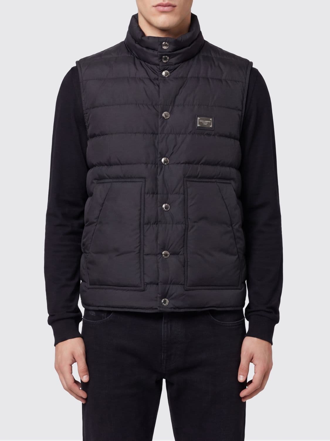 Dolce & Gabbana Water-Repellent Padded Nylon Waistcoat with High Collar