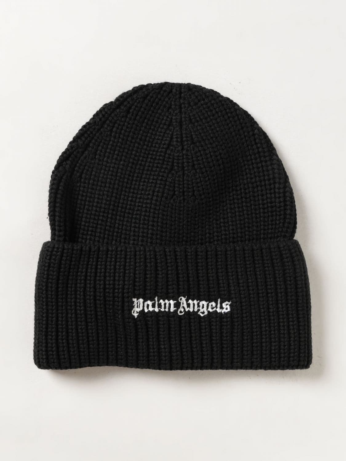 Palm Angels Ribbed Polyester Beanie Hat with Cuffed Hem and Logo
