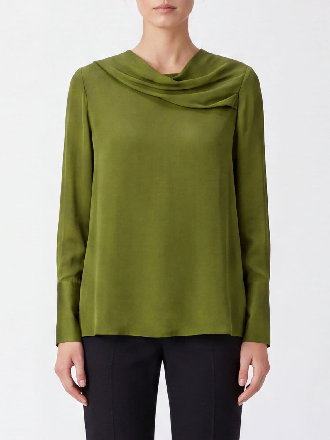 Tom Ford Regular Fit Long-Sleeved Blouse in Pure Silk with a Draped Neckline