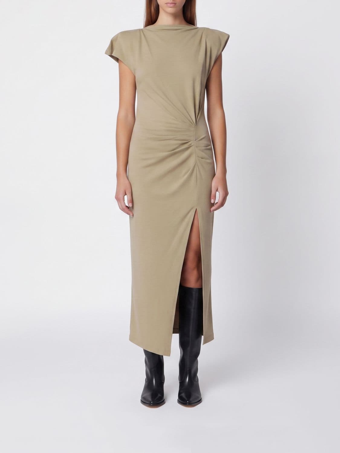 Isabel Marant Nadela Draped Cotton Midi Sheath Dress with Side Slit