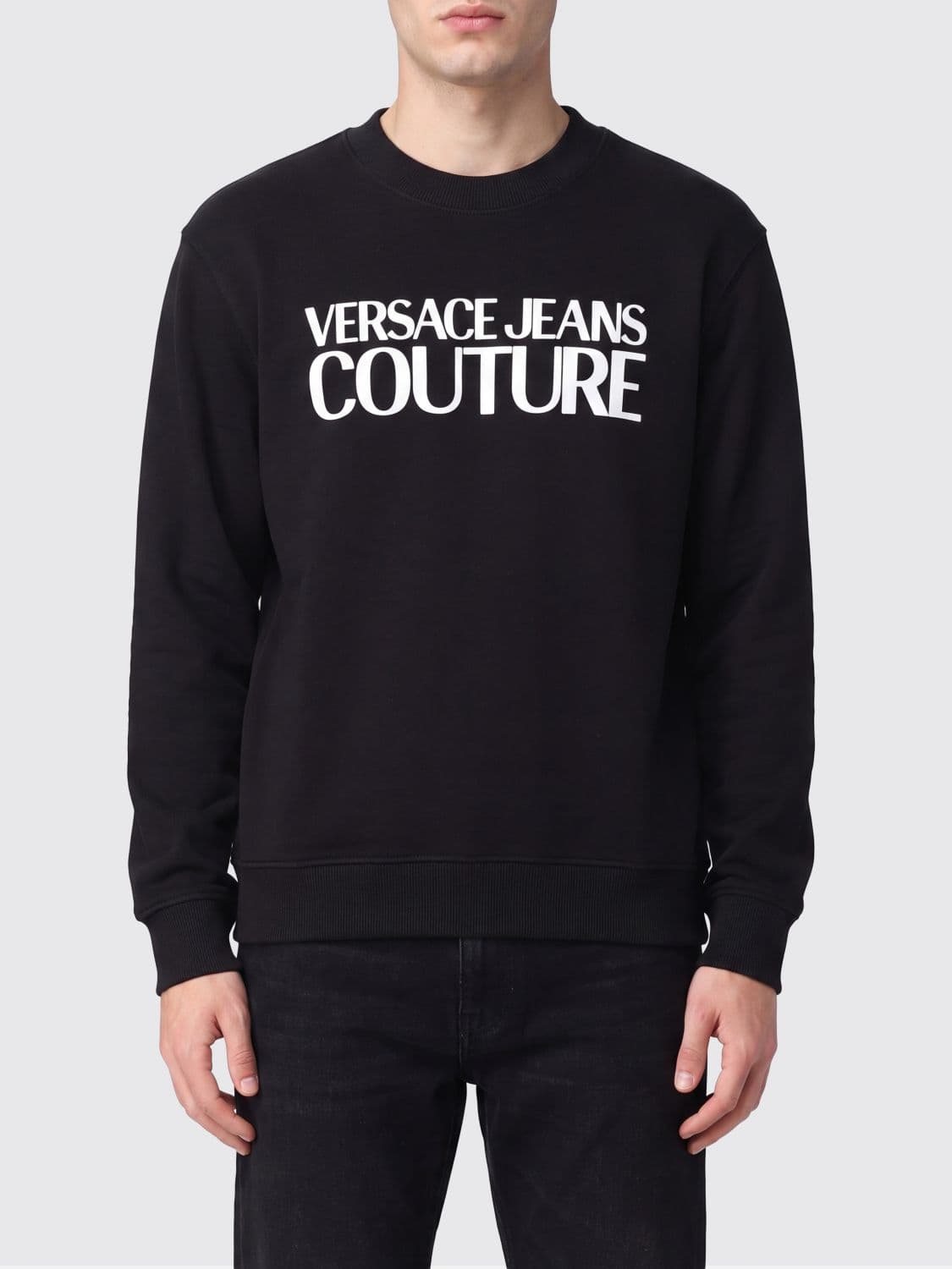 Versace Jeans Couture Bicolour Cotton Crewneck Sweatshirt with Contrast Logo