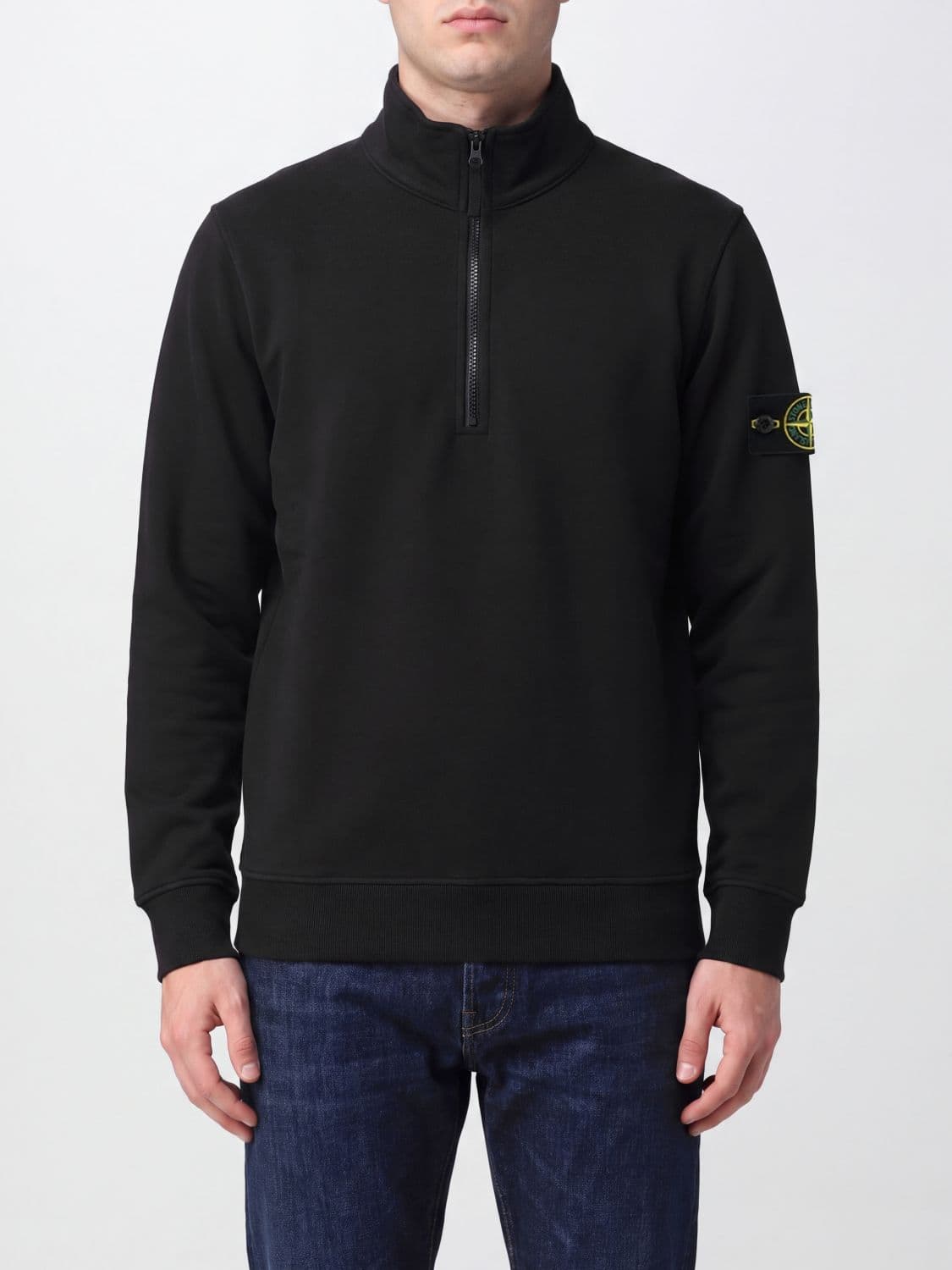 Stone Island Half-Zip Cotton Roll Neck Sweatshirt with Compass Logo