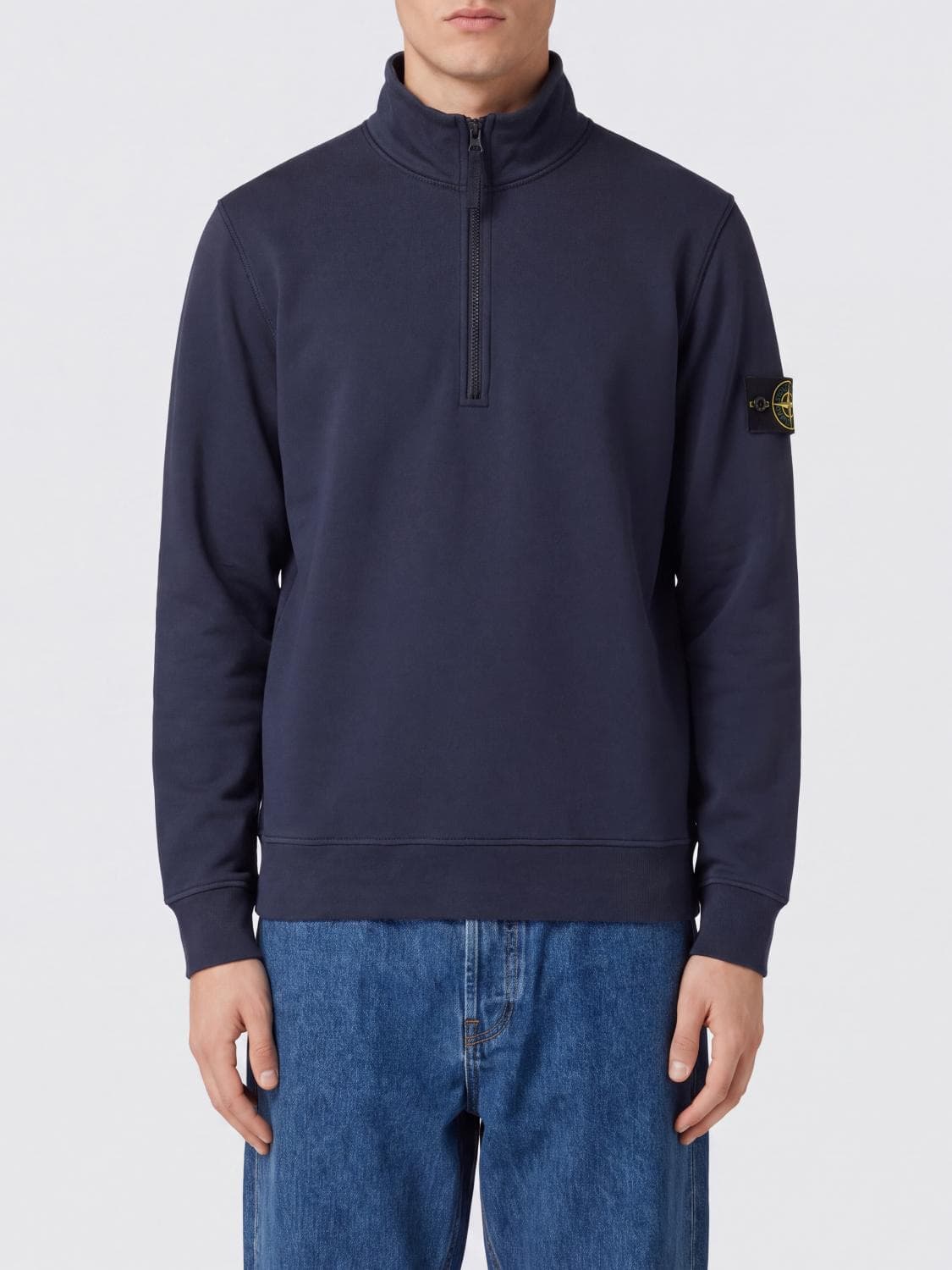 Stone Island Half-Zip Cotton Roll Neck Sweatshirt with Compass Logo