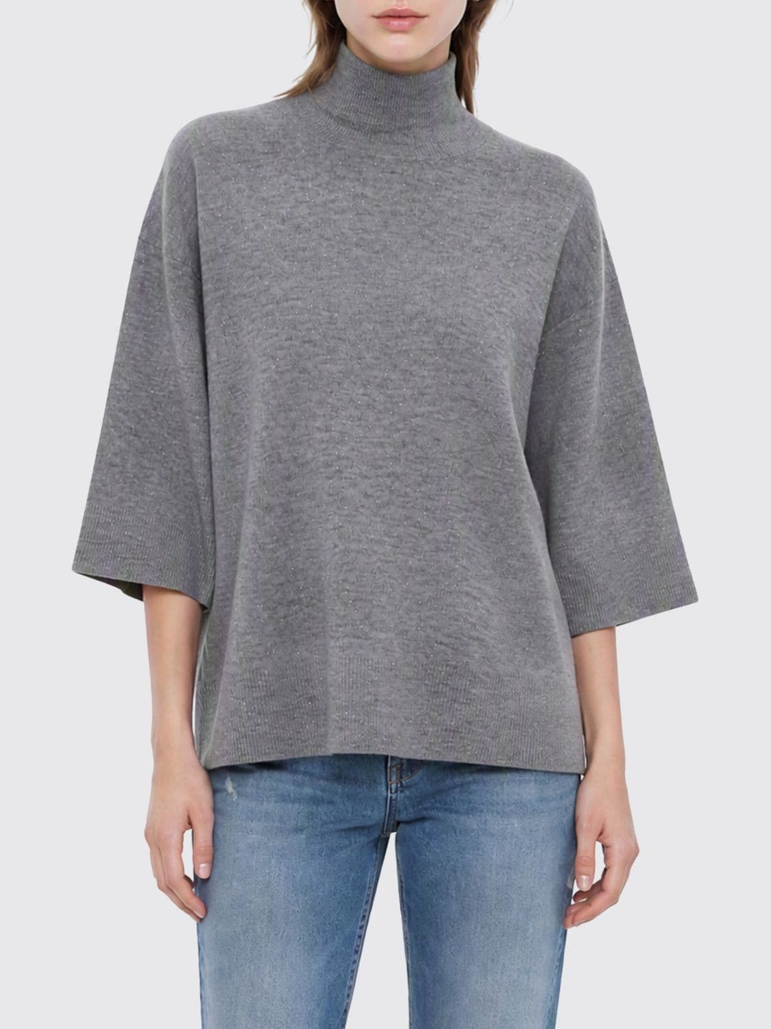 Fabiana Filippi Pure Wool Turtleneck Jumper with Dropped Shoulders and Asymmetrical Hem