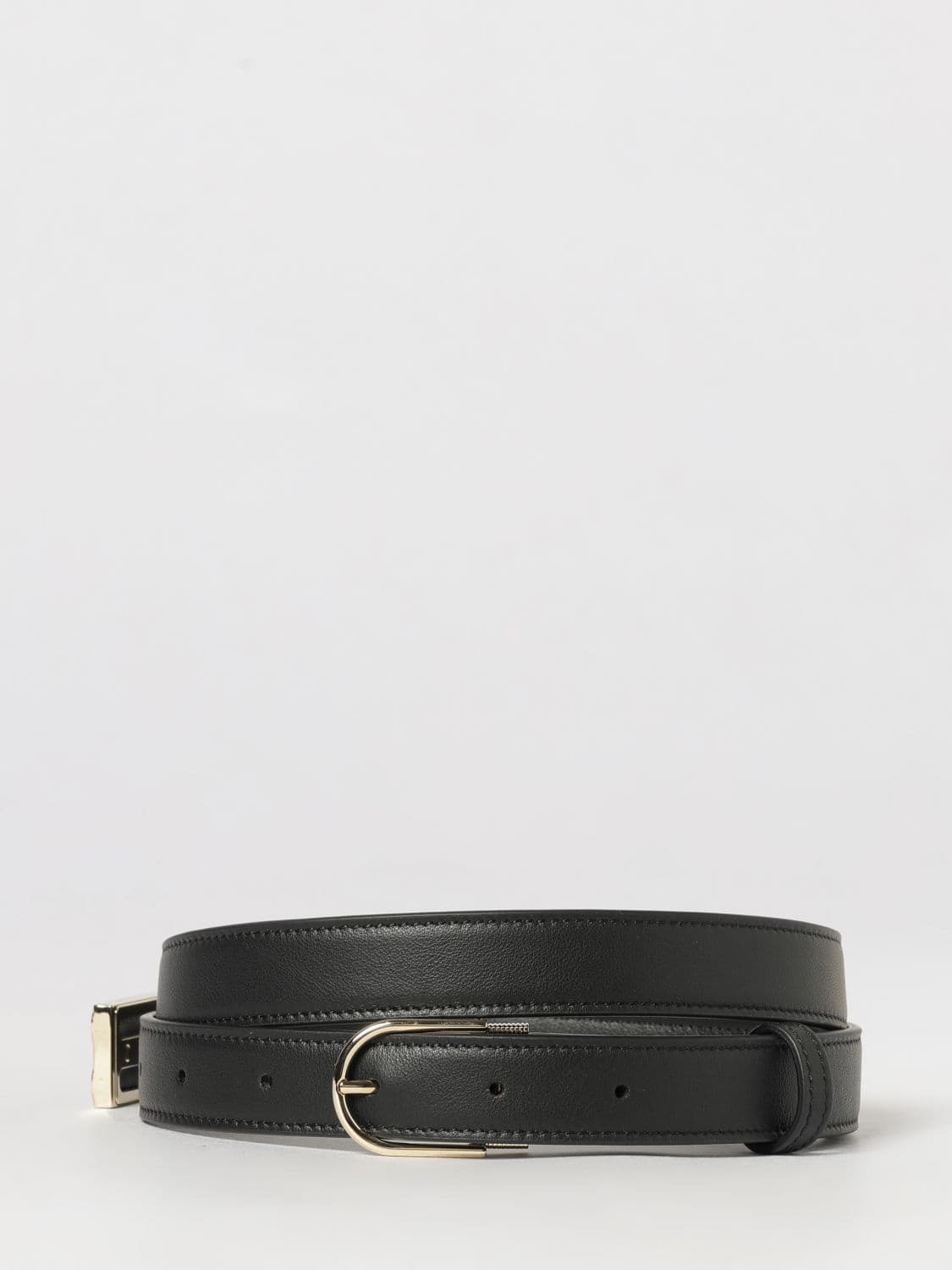 Victoria Victoria Beckham Dorian Slim Leather Belt with Monogram Buckle