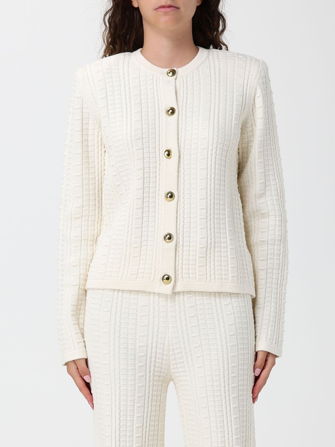 Twinset Crewneck Wool Blend Cardigan with Button Closure