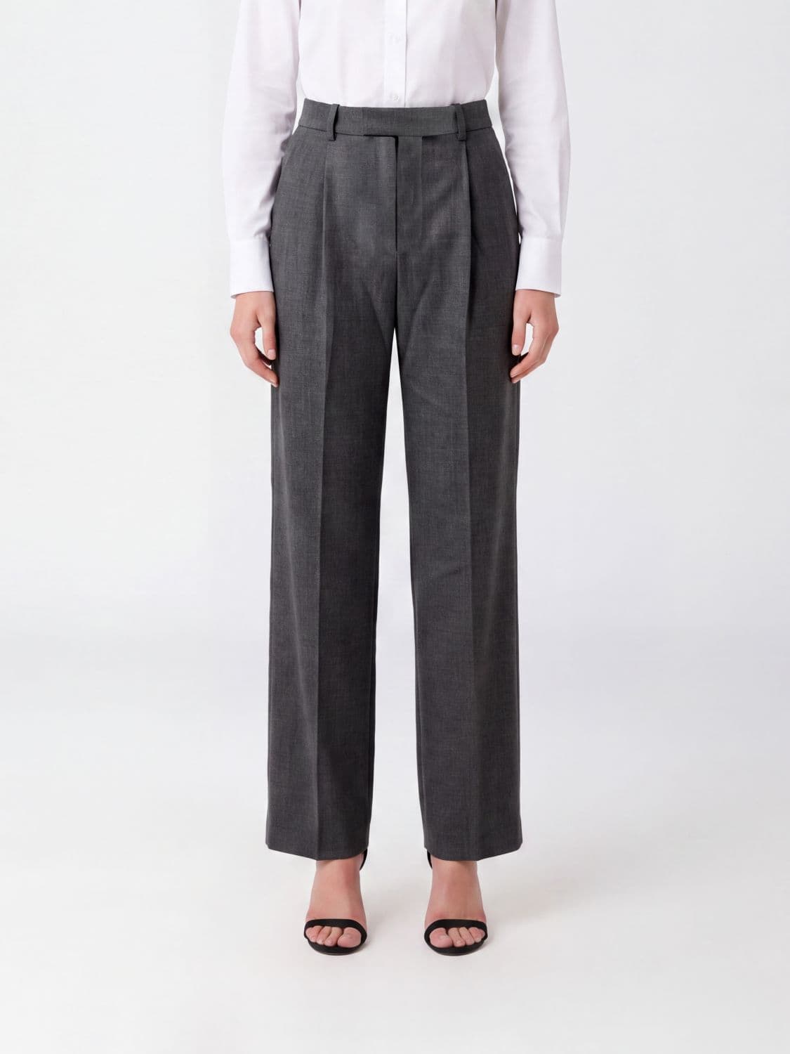 Self-Portrait Grey Wool High-Waisted Wide-Leg Tailored Trousers with Darts