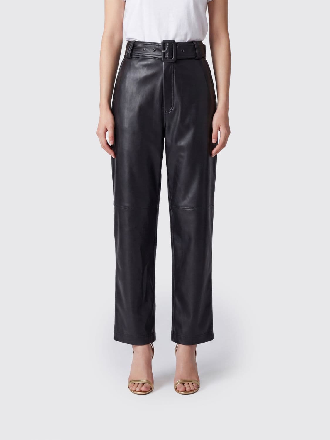 Twinset High-Waisted Straight-Leg Cropped Faux Leather Trousers