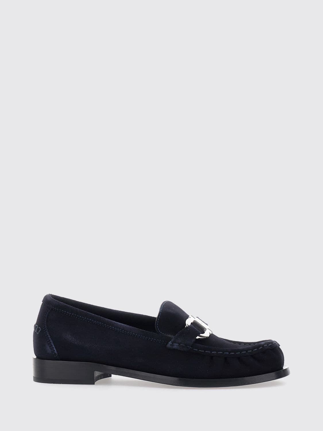Ferragamo Gancini Suede Loafers with Metal Horsebit and Round Toe
