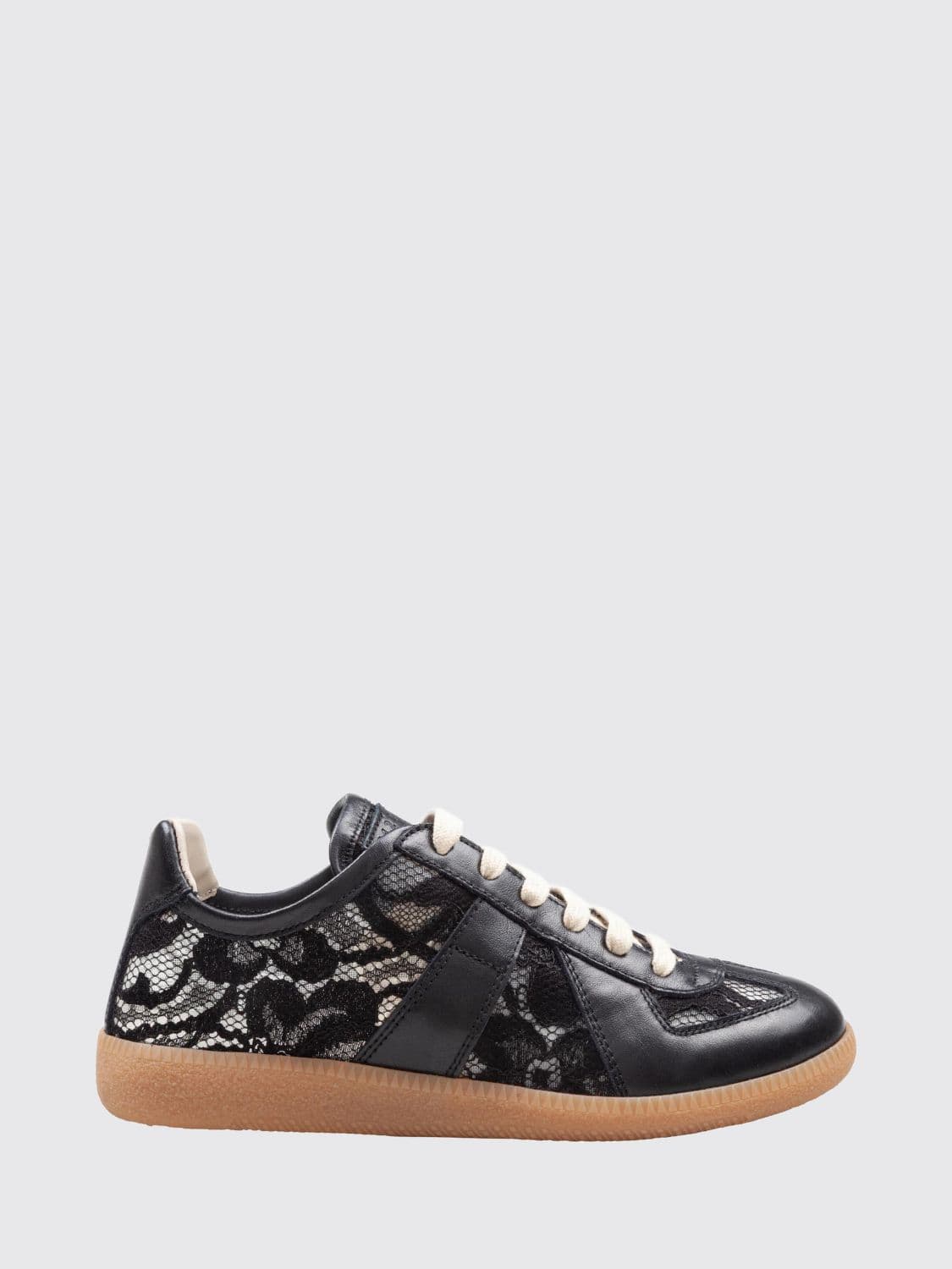 Maison Margiela Replica Leather Trainers with Floral Lace Embroidery