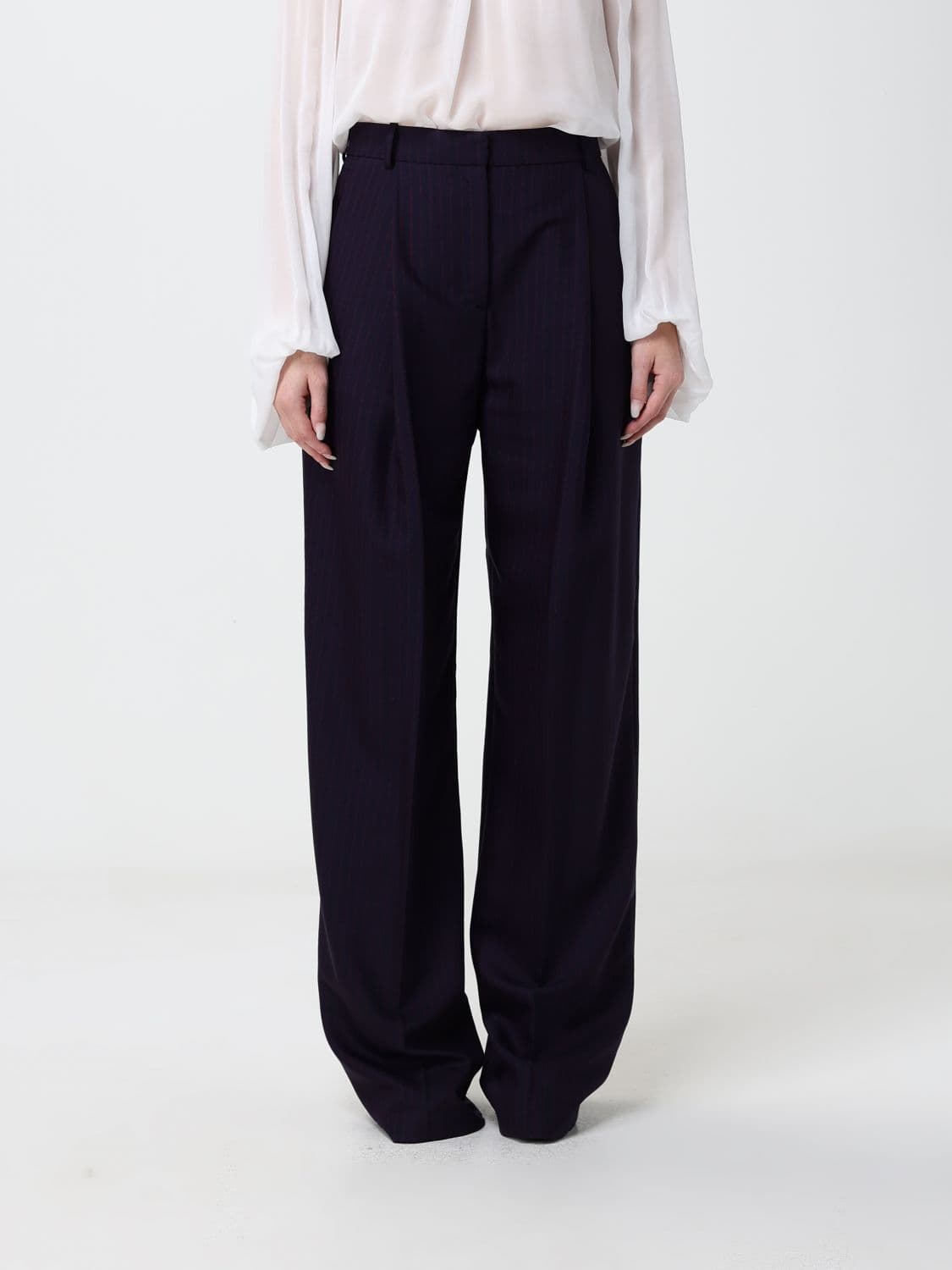 Elisabetta Franchi High-Waisted Pinstripe Wool Blend Palazzo Trousers