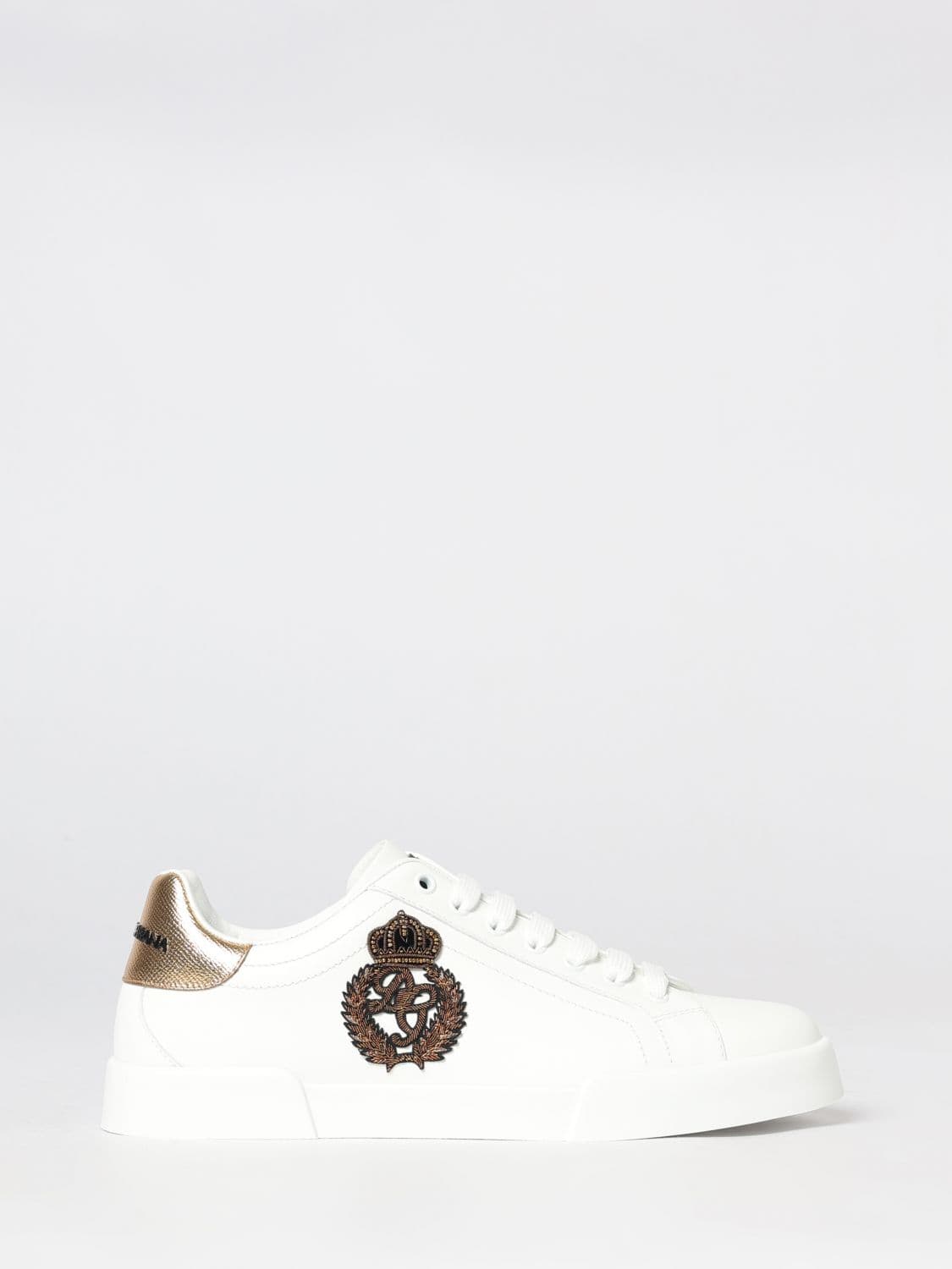 Dolce & Gabbana Portofino Leather Trainers with Patches and Monogram