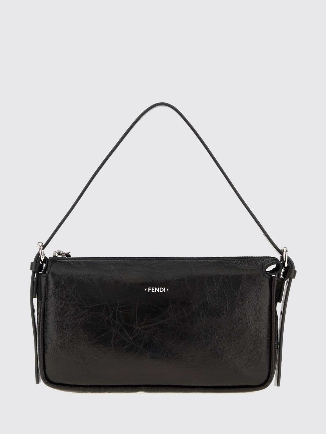 Fendi Vanity Crinkled Leather Mini Shoulder Bag with Logo