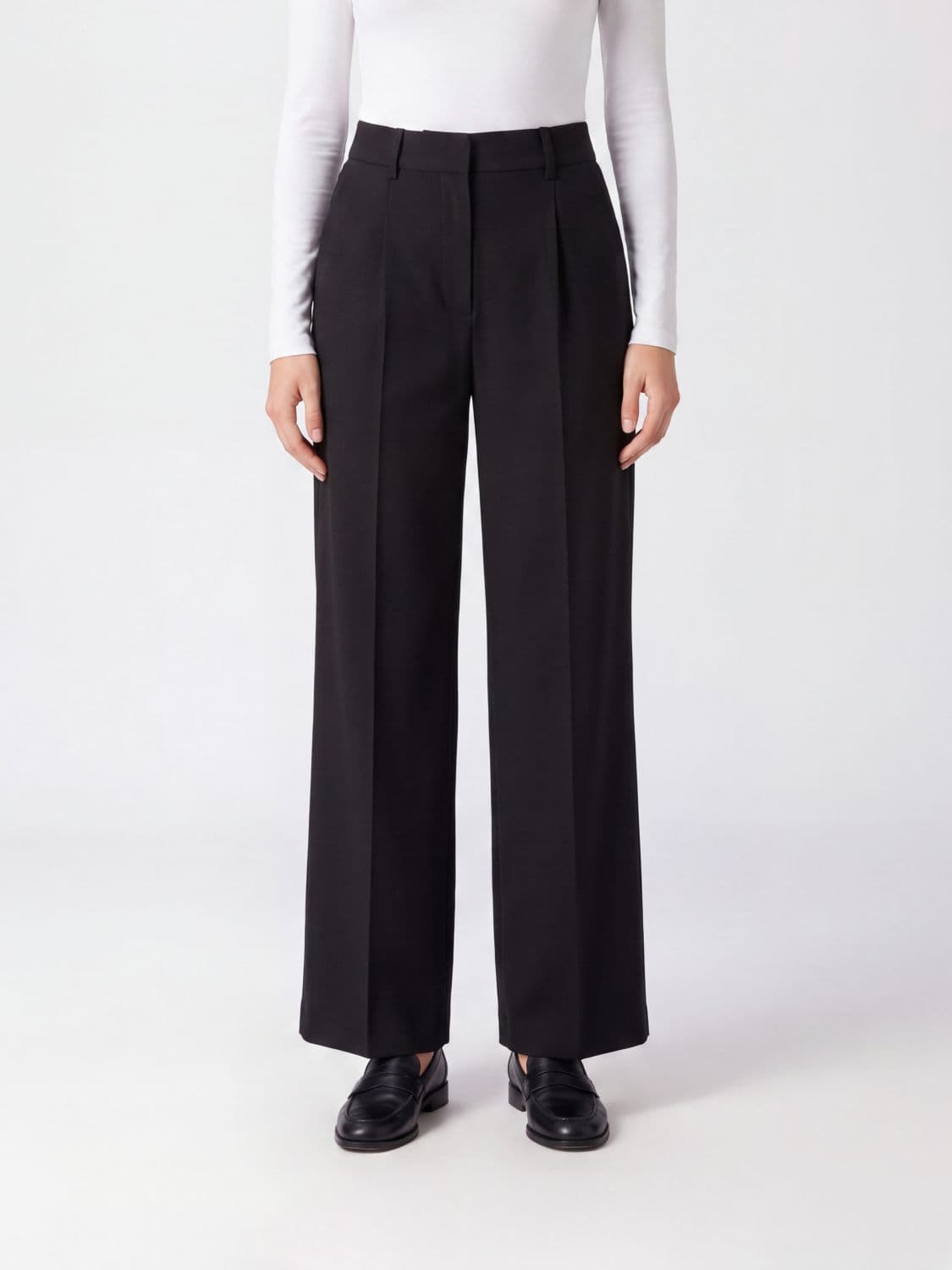 Erika Cavallini High-Waisted Wide-Leg Trousers in Wool Blend with Concealed Closure