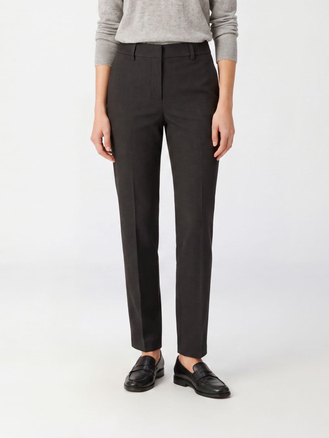 Federica Tosi Slim Fit Tailored Trousers in Wool Blend with Mid-Rise Waist and Slash Pockets