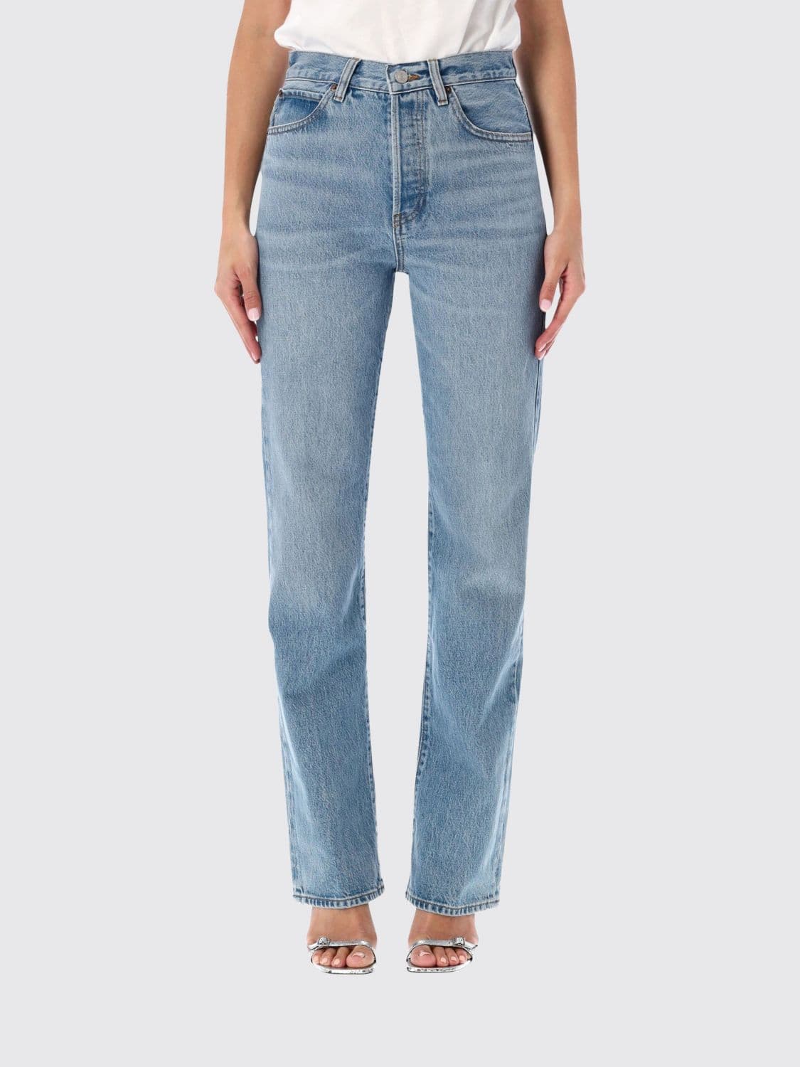 Frame The Vertical High-Waisted Straight Jeans in Cotton and Lyocell Denim