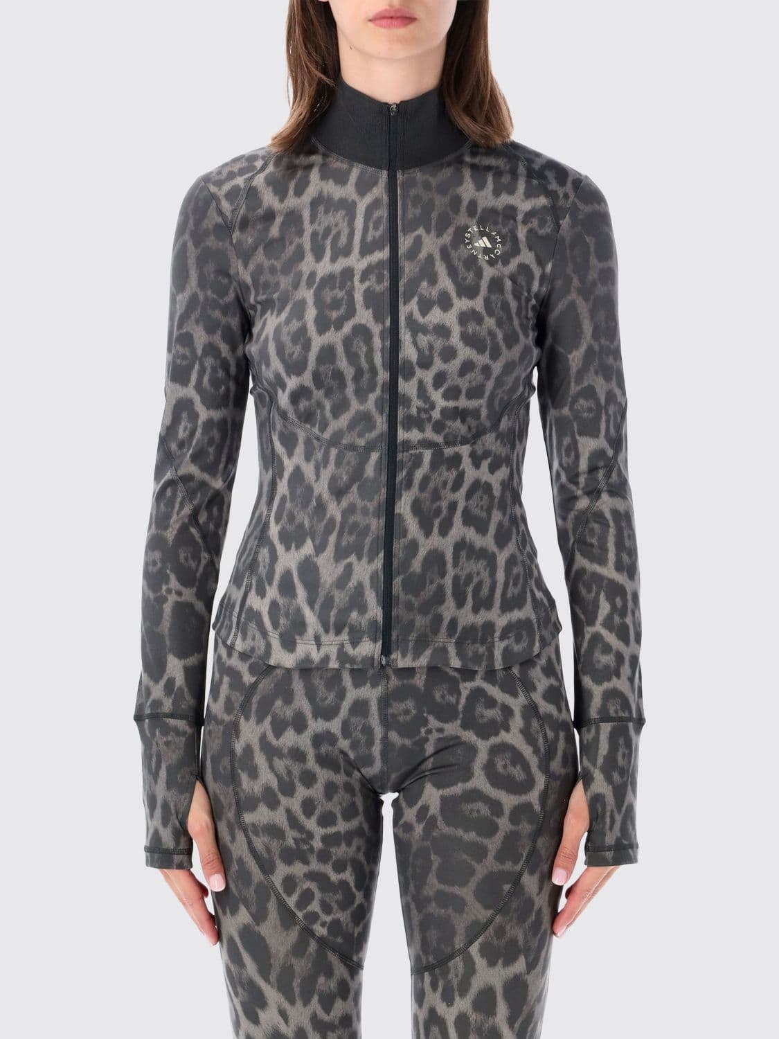 Adidas By Stella Mccartney Animalier Print Zip-Up Turtleneck Sweatshirt