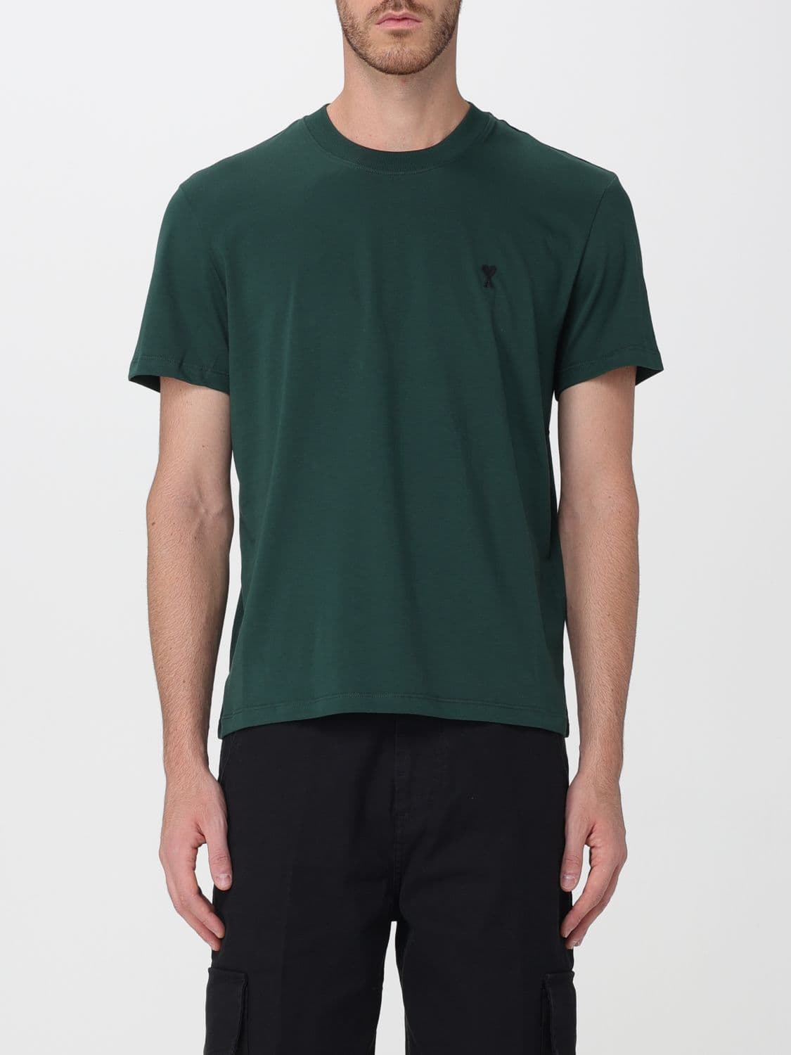 Ami Paris Crewneck Cotton T-Shirt with Embroidered Ami de Coeur Logo and Dropped Shoulders