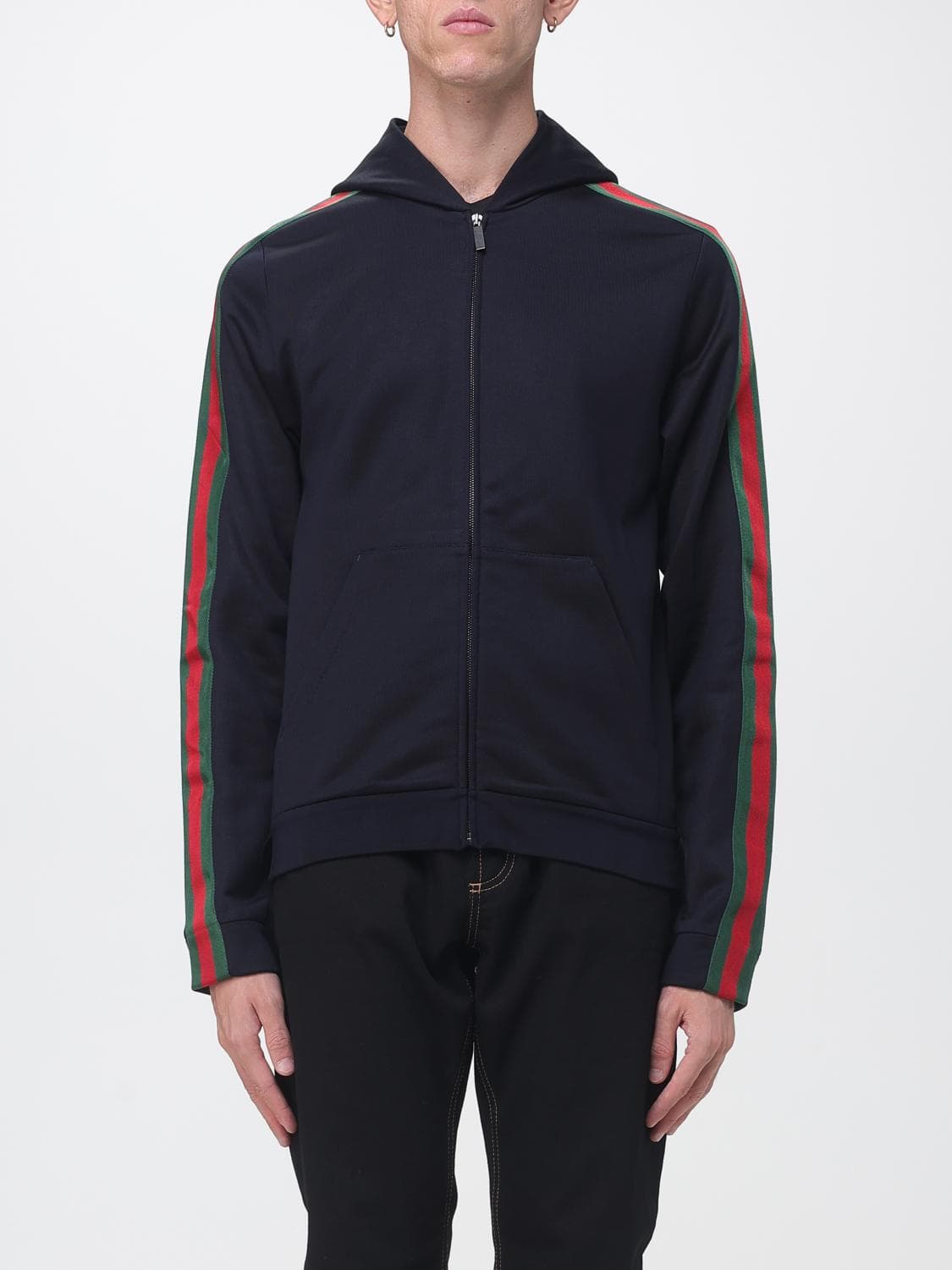 Gucci Silk Zip-Up Hoodie with Striped Web Detail