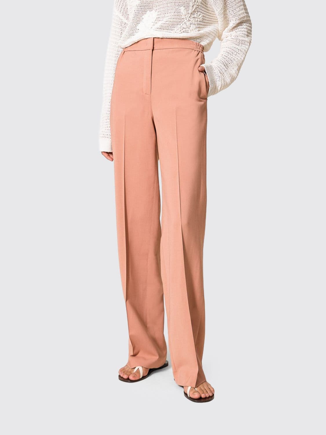 Twinset Mid-Rise Wide Leg Twill Trousers with concealed closure