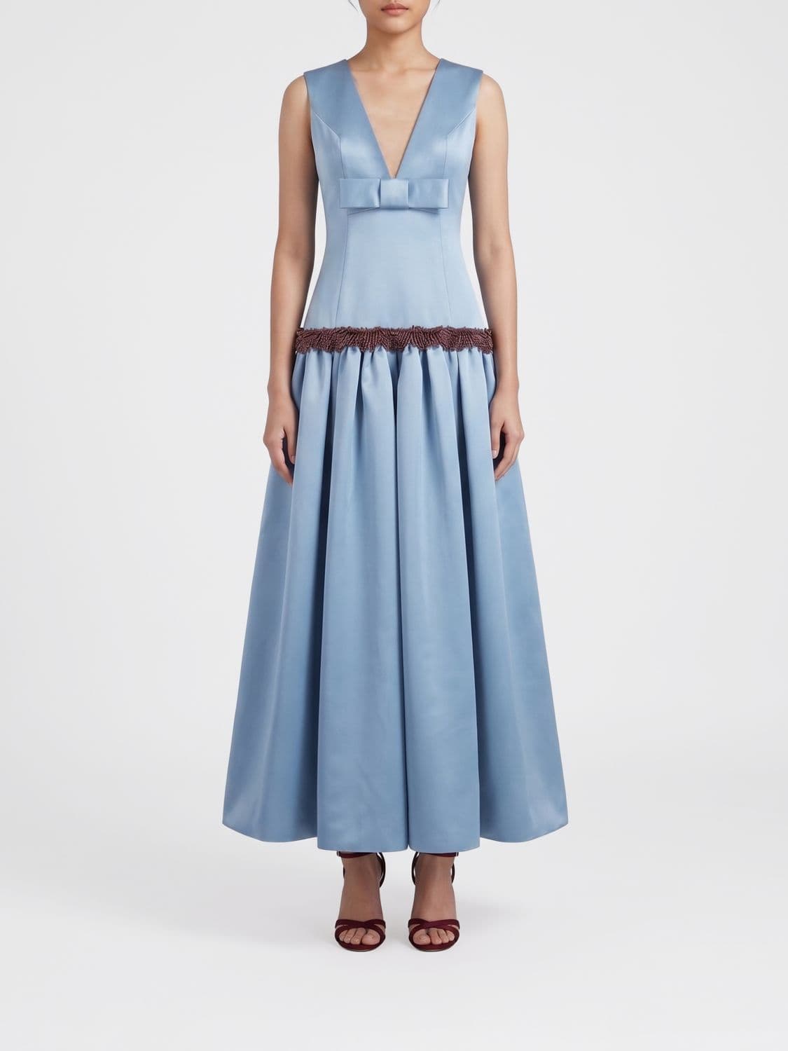 Vivetta Flared Satin Midi Evening Dress with Beaded Embellishments