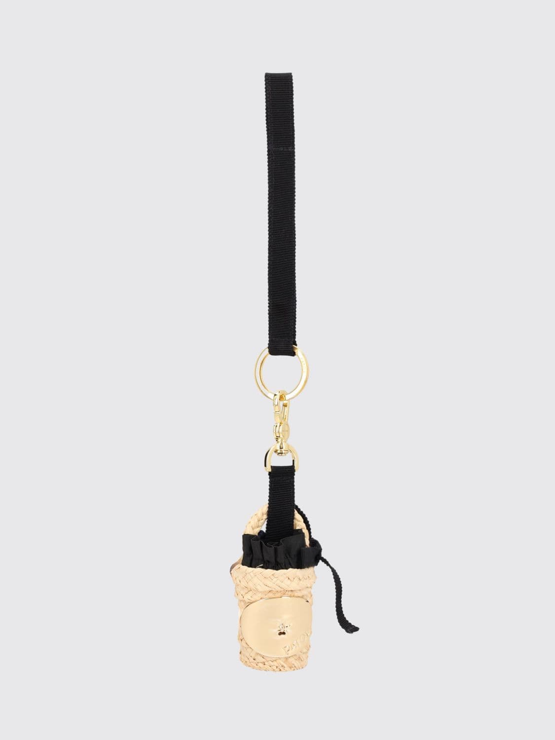 Patou Raffia and Leather Keyring with Contrasting Logo